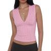 Women Deep V Neck Tops Sexy Sleeveless Crop Top Stretchy Trendy Going Out Tank Top Cute Summer Clothes(Pink-polka Dots)
