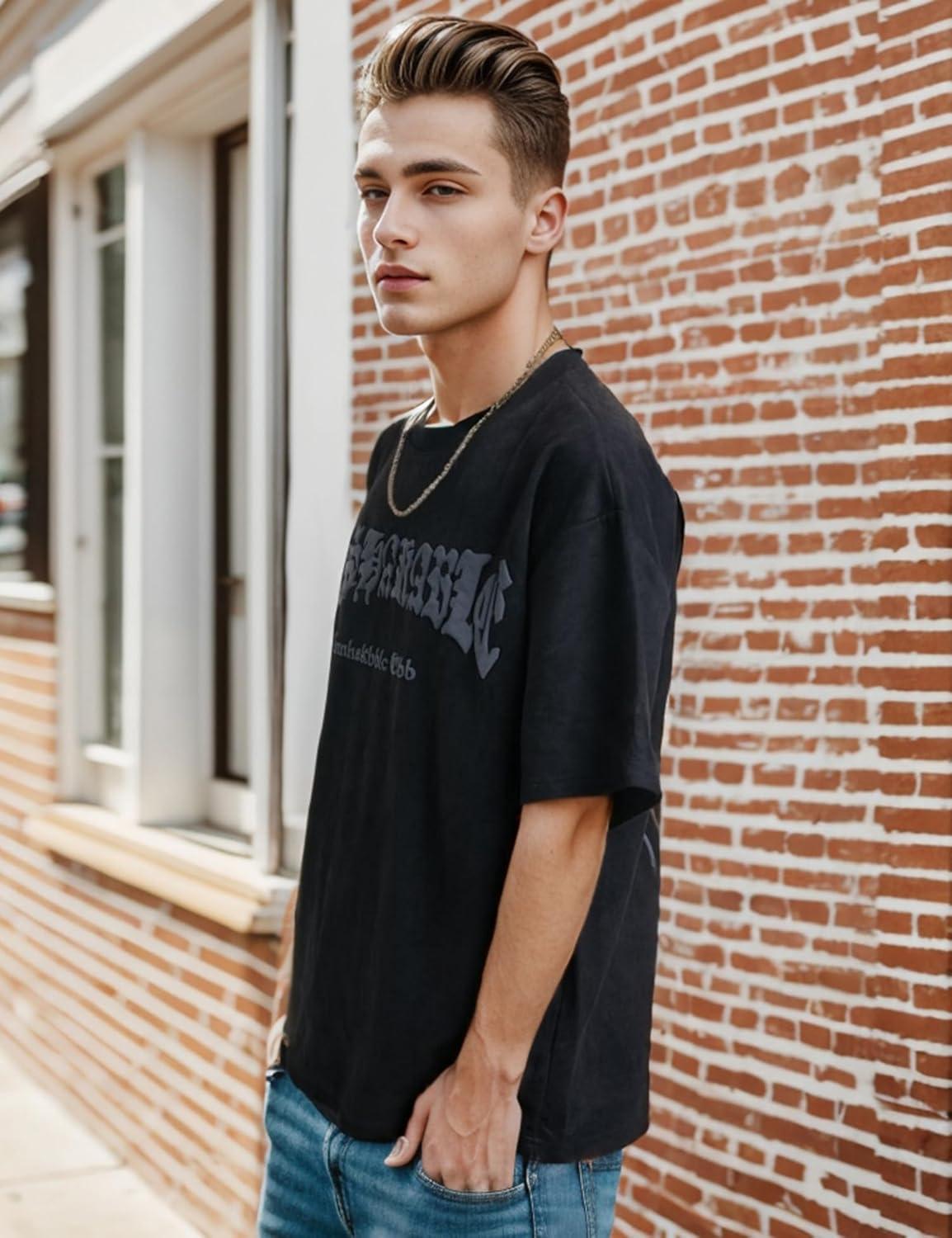 image:imageEMMIOL Mens Y2k Baggy Shirts Graphic Tees Oversized Crew Neck Short Sleeve Streetwear Tshirts Summer Tops 2026Black