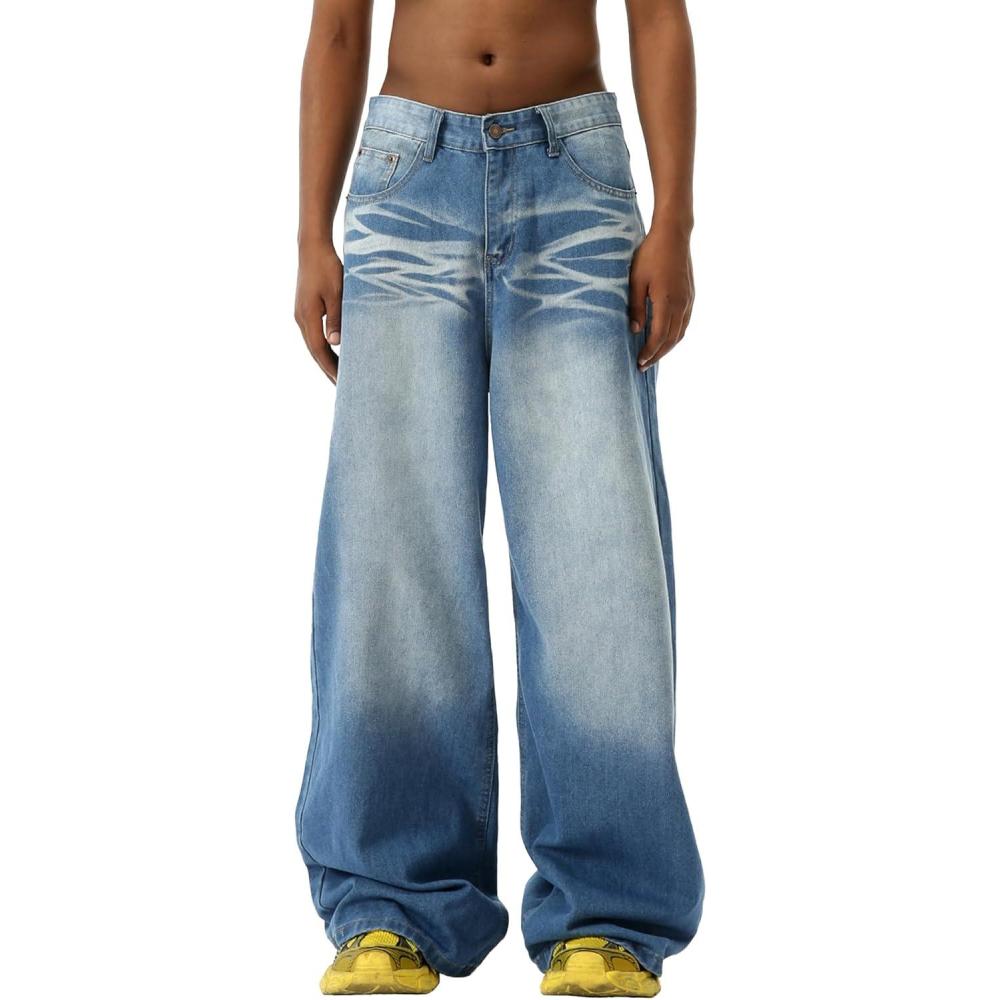 image:imageEMMIOL Baggy Jeans Men Wide LegY2k Hip Hop Skater Denim Cargo Pants Vintage Loose FitRelaxed Long Trousers StreetwearBluex