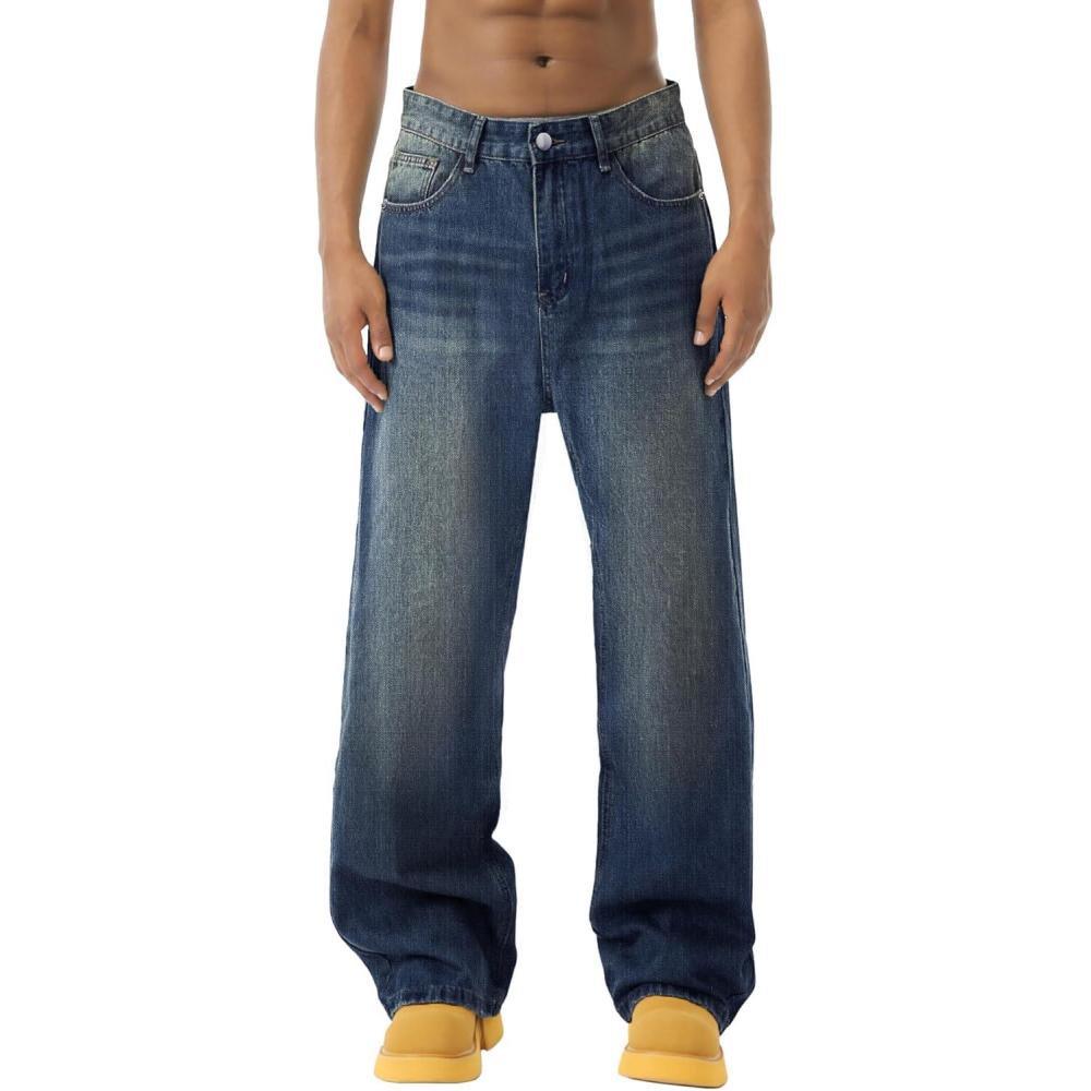 image:imageEMMIOL Baggy Jeans Men Wide LegY2k Hip Hop Skater Denim Cargo Pants Vintage Loose FitRelaxed Long Trousers StreetwearDeep Blue007