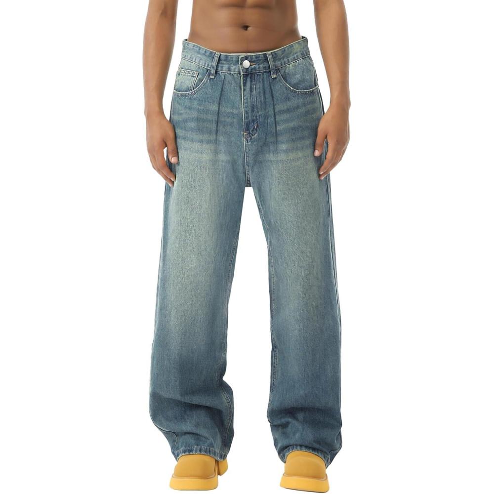 image:imageEMMIOL Baggy Jeans Men Wide LegY2k Hip Hop Skater Denim Cargo Pants Vintage Loose FitRelaxed Long Trousers StreetwearGrayish Blue