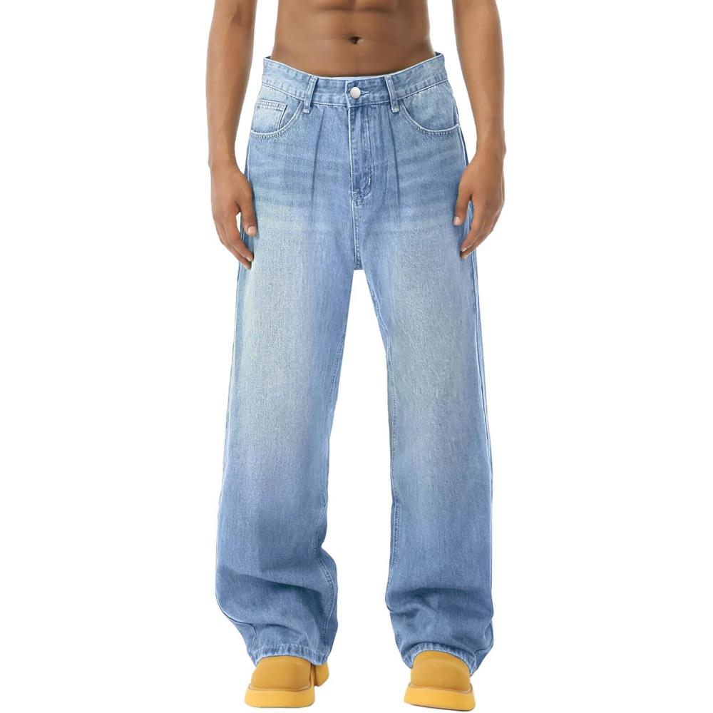 image:imageEMMIOL Baggy Jeans Men Wide LegY2k Hip Hop Skater Denim Cargo Pants Vintage Loose FitRelaxed Long Trousers StreetwearLight Blue