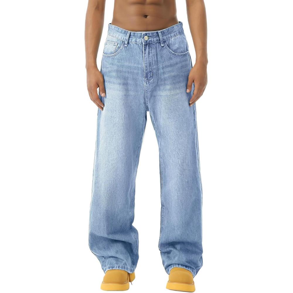 image:imageEMMIOL Baggy Jeans Men Wide LegY2k Hip Hop Skater Denim Cargo Pants Vintage Loose FitRelaxed Long Trousers StreetwearLight Blue007