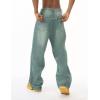 EMMIOL Baggy Jeans Men Wide Leg,Y2k Hip Hop Skater Denim Cargo Pants Vintage Loose Fit,Relaxed Long Trousers Streetwear(007-green-b)