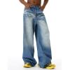 EMMIOL Baggy Jeans Men Wide Leg,Y2k Hip Hop Skater Denim Cargo Pants Vintage Loose Fit,Relaxed Long Trousers Streetwear(Blue-x)