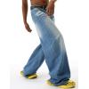 EMMIOL Baggy Jeans Men Wide Leg,Y2k Hip Hop Skater Denim Cargo Pants Vintage Loose Fit,Relaxed Long Trousers Streetwear(Blue-x)