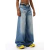 EMMIOL Baggy Jeans Men Wide Leg,Y2k Hip Hop Skater Denim Cargo Pants Vintage Loose Fit,Relaxed Long Trousers Streetwear(Blue-x)
