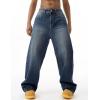 EMMIOL Baggy Jeans Men Wide Leg,Y2k Hip Hop Skater Denim Cargo Pants Vintage Loose Fit,Relaxed Long Trousers Streetwear(Deep Blue-007)