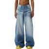 EMMIOL Baggy Jeans Men Wide Leg,Y2k Hip Hop Skater Denim Cargo Pants Vintage Loose Fit,Relaxed Long Trousers Streetwear(Blue-x)