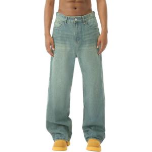 EMMIOL Baggy Jeans Men Wide Leg,Y2k Hip Hop Skater Denim Cargo Pants Vintage Loose Fit,Relaxed Long Trousers Streetwear(007-green-b)