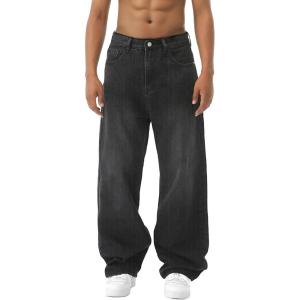 EMMIOL Baggy Jeans Men Wide Leg,Y2k Hip Hop Skater Denim Cargo Pants Vintage Loose Fit,Relaxed Long Trousers Streetwear(814-black-c)
