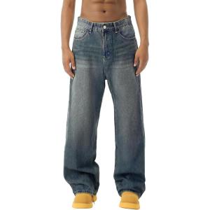 EMMIOL Baggy Jeans Men Wide Leg,Y2k Hip Hop Skater Denim Cargo Pants Vintage Loose Fit,Relaxed Long Trousers Streetwear(Blue-d)