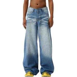 EMMIOL Baggy Jeans Men Wide Leg,Y2k Hip Hop Skater Denim Cargo Pants Vintage Loose Fit,Relaxed Long Trousers Streetwear(Blue-x)