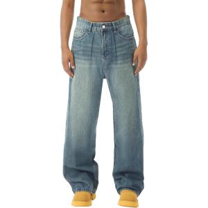 EMMIOL Baggy Jeans Men Wide Leg,Y2k Hip Hop Skater Denim Cargo Pants Vintage Loose Fit,Relaxed Long Trousers Streetwear(Grayish Blue)