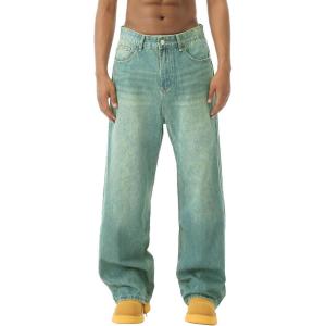 EMMIOL Baggy Jeans Men Wide Leg,Y2k Hip Hop Skater Denim Cargo Pants Vintage Loose Fit,Relaxed Long Trousers Streetwear(Green-x)