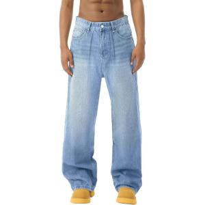 EMMIOL Baggy Jeans Men Wide Leg,Y2k Hip Hop Skater Denim Cargo Pants Vintage Loose Fit,Relaxed Long Trousers Streetwear(Light Blue)