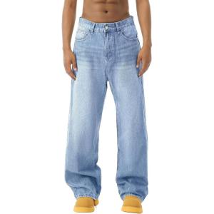 EMMIOL Baggy Jeans Men Wide Leg,Y2k Hip Hop Skater Denim Cargo Pants Vintage Loose Fit,Relaxed Long Trousers Streetwear(Light Blue-007)