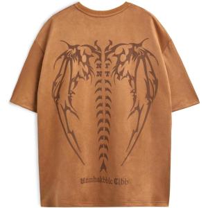 EMMIOL Mens Y2k Baggy Shirts Graphic Tees Oversized Crew Neck Short Sleeve Streetwear Tshirts Summer Tops 2026(Brown-a)