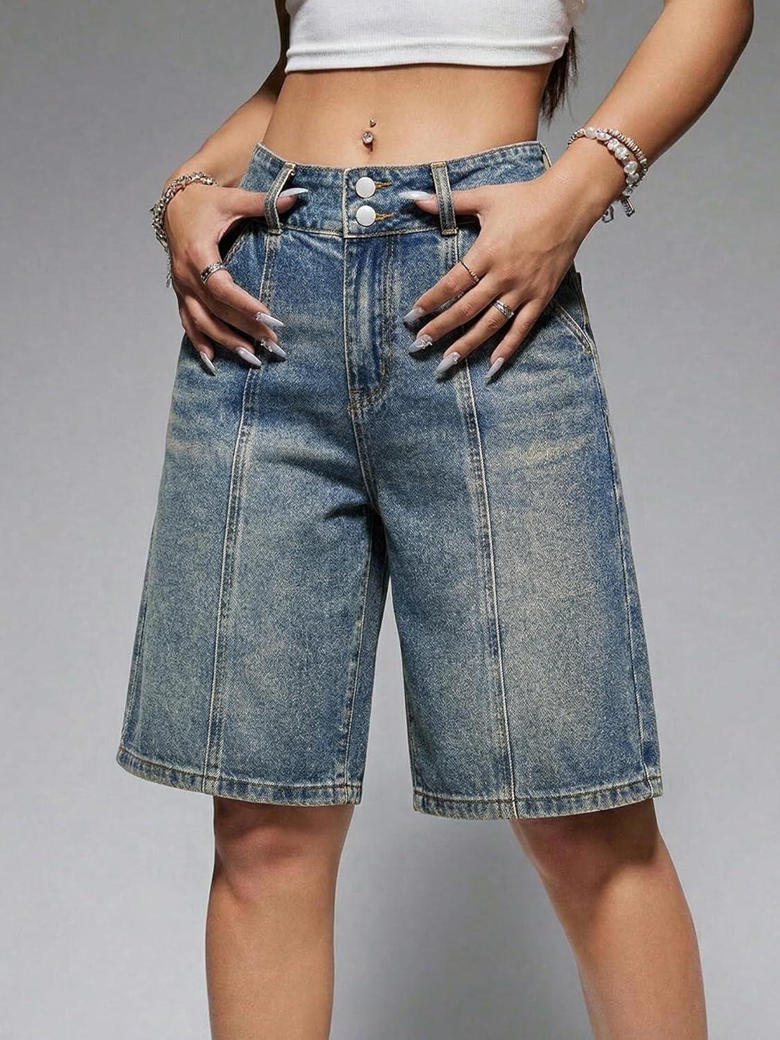 image:imageEMMIOL Shorts for Women Baggy Denim Jean High Waisted Knee Length Jorts Trendy Boyfriend Y2K Summer StreetwearVintage Blue