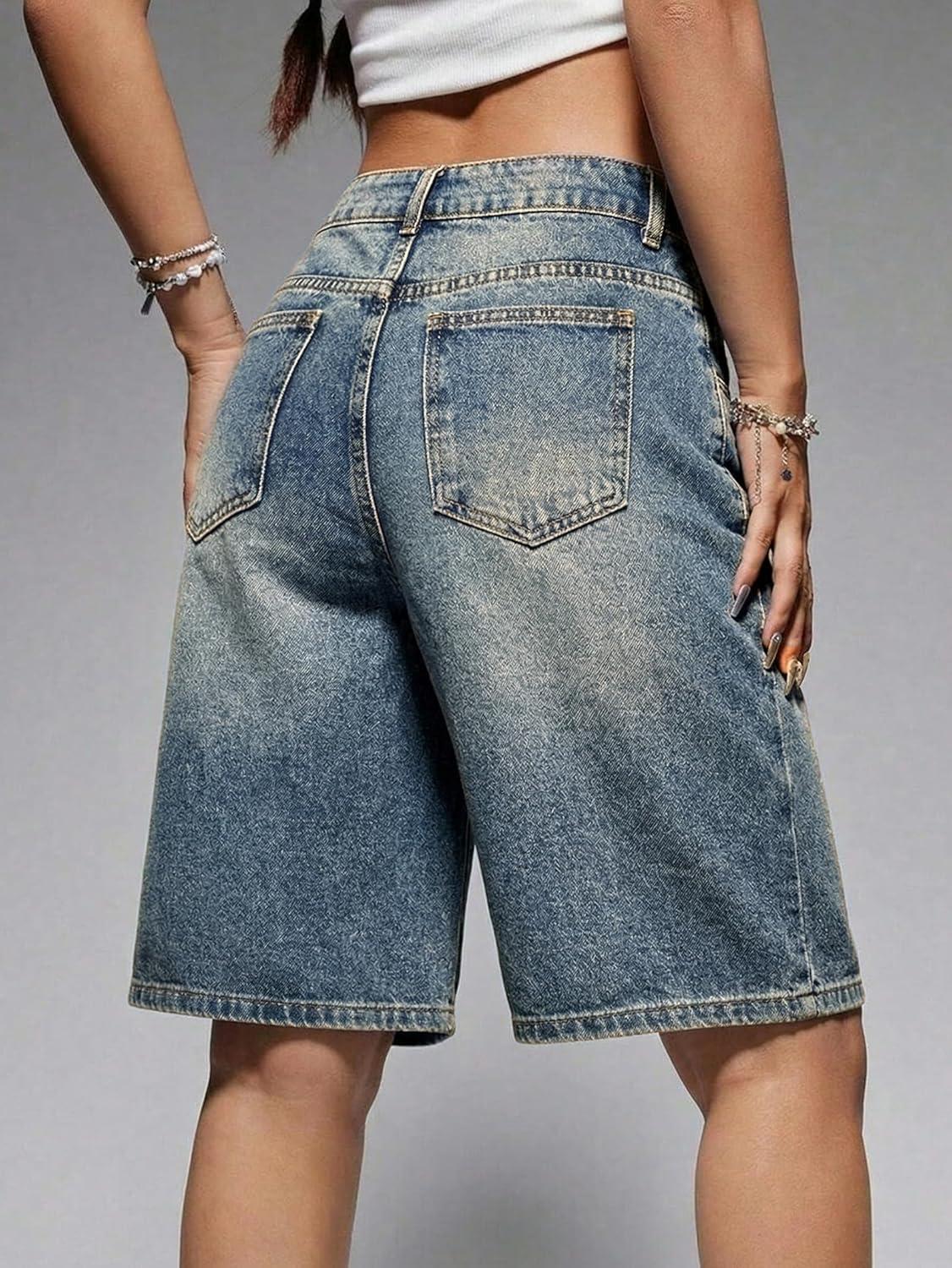 image:imageEMMIOL Shorts for Women Baggy Denim Jean High Waisted Knee Length Jorts Trendy Boyfriend Y2K Summer StreetwearVintage Blue