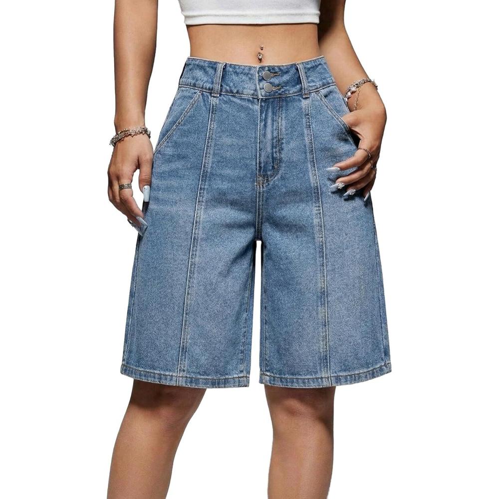 image:imageEMMIOL Shorts for Women Baggy Denim Jean High Waisted Knee Length Jorts Trendy Boyfriend Y2K Summer StreetwearMid Blue