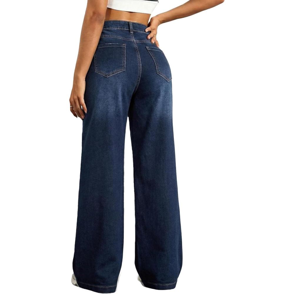 image:imageEMMIOL Womens Wide Leg Baggy Jeans Low Rise Butt Lifting Stretchy Denim Pants 2026 BBL Boyfriend Back Patchwork JeansDark Blue