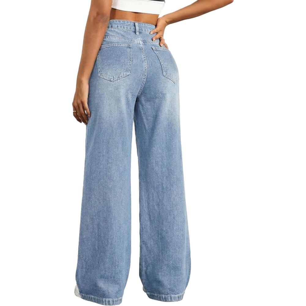 image:imageEMMIOL Womens Wide Leg Baggy Jeans Low Rise Butt Lifting Stretchy Denim Pants 2026 BBL Boyfriend Back Patchwork JeansLight Blue