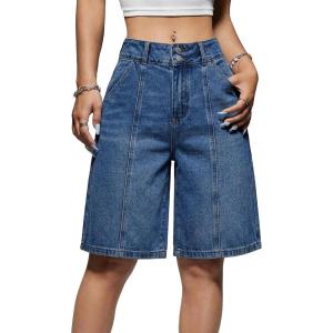 EMMIOL Shorts for Women Baggy Denim Jean High Waisted Knee Length Jorts Trendy Boyfriend Y2K Summer Streetwear(Blue)