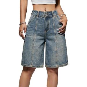 EMMIOL Shorts for Women Baggy Denim Jean High Waisted Knee Length Jorts Trendy Boyfriend Y2K Summer Streetwear(Vintage Blue)