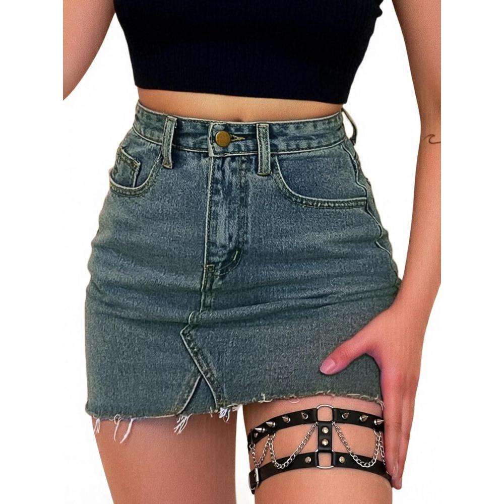 image:imageEMMIOL Skirts for Women MidLow Rised Sexy Mini Dress 2026 Trendy Summer Y2k Clothes Denim SkirtFringed Retro Blue