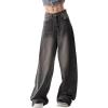 Women Baggy Jeans High Waisted Loose Fit Vintage Oversized Wide Leg Long Denim Pants Trousers(Black)