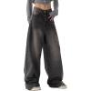 Women Baggy Jeans High Waisted Loose Fit Vintage Oversized Wide Leg Long Denim Pants Trousers(Black)