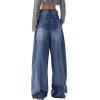 Women Baggy Jeans High Waisted Loose Fit Vintage Oversized Wide Leg Long Denim Pants Trousers(Dark Blue)