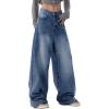 Women Baggy Jeans High Waisted Loose Fit Vintage Oversized Wide Leg Long Denim Pants Trousers(Dark Blue)