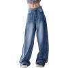 Women Baggy Jeans High Waisted Loose Fit Vintage Oversized Wide Leg Long Denim Pants Trousers(Dark Blue)