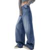 Women Baggy Jeans High Waisted Loose Fit Vintage Oversized Wide Leg Long Denim Pants Trousers(Dark Blue)