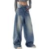 Women Baggy Jeans High Waisted Loose Fit Vintage Oversized Wide Leg Long Denim Pants Trousers(Retro Blue)