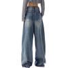 Women Baggy Jeans High Waisted Loose Fit Vintage Oversized Wide Leg Long Denim Pants Trousers(Retro Blue)