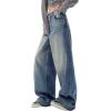 Women Baggy Jeans High Waisted Loose Fit Vintage Oversized Wide Leg Long Denim Pants Trousers(Retro Blue)