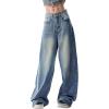 Women Baggy Jeans High Waisted Loose Fit Vintage Oversized Wide Leg Long Denim Pants Trousers(Retro Blue)