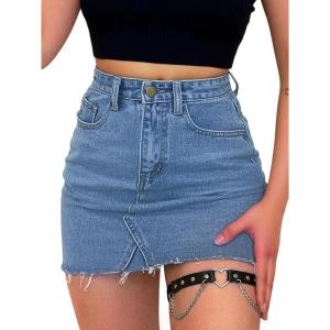 EMMIOL Skirts for Women Mid/Low Rised Sexy Mini Dress 2026 Trendy Summer Y2k Clothes Denim Skirt(Fringed Denim Blue)