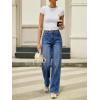 EMMIOL Women’s Wide Leg Jeans Mid High Waisted Trendy Seamed Front Baggy Vintage Denim Pants with Pockets(Dark Blue)