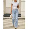 EMMIOL Women’s Wide Leg Jeans Mid High Waisted Trendy Seamed Front Baggy Vintage Denim Pants with Pockets(Light Blue)