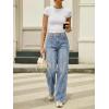 EMMIOL Women’s Wide Leg Jeans Mid High Waisted Trendy Seamed Front Baggy Vintage Denim Pants with Pockets(Vintage Blue)
