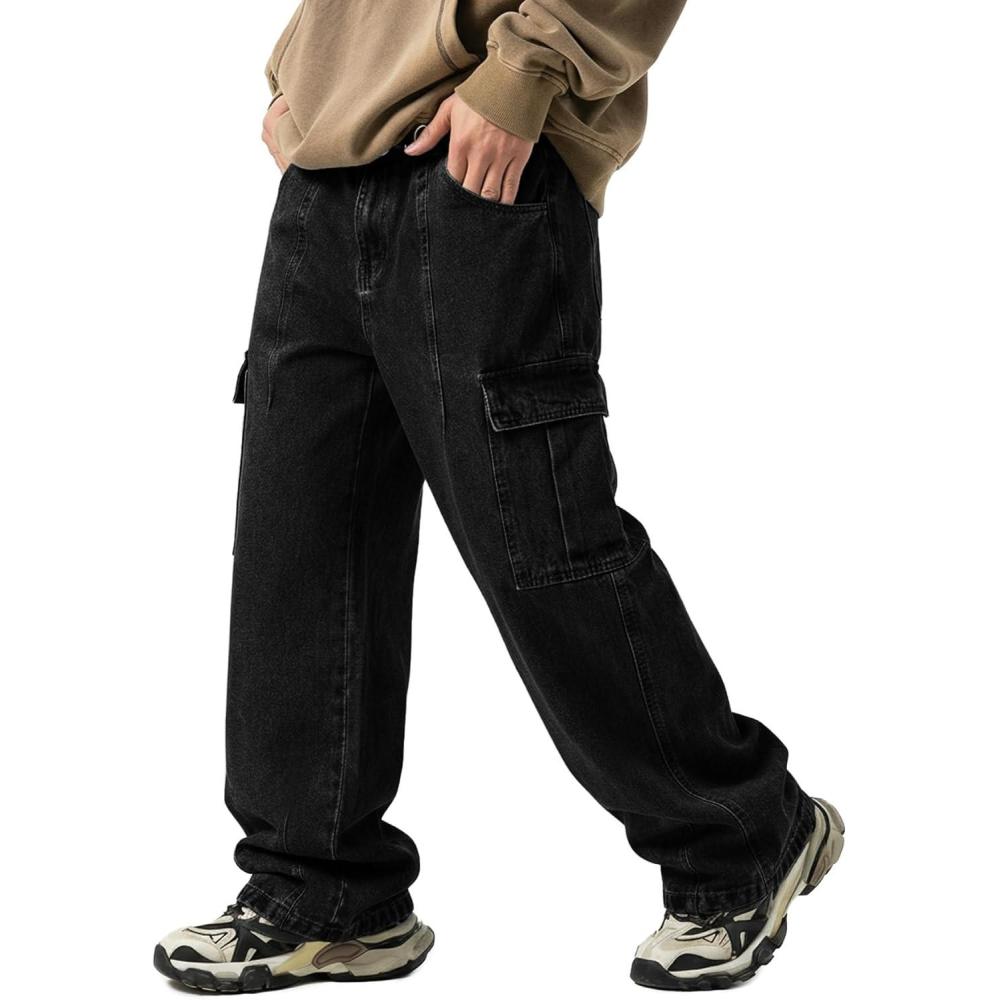 image:imageEMMIOL Cargo Baggy Jeans for Men Pants Wide Leg Relaxed Loose Fit Denim Y2K Straight Leg Streetwear VintageBlack