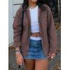 EMMIOL Barn Jean Jacket for Women Zipper 2026 Clean Fit Long Sleeve Denim Jackets(A Brown Black)