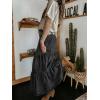 EMMIOL Long Denim Skirt for Women – Mid High Waisted A-Line Jean Maxi Skirts Dark Wash Tiered Swing Jean Skirt with Pockets(Black)