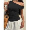 EMMIOL Off Shoulder Tops for Women Cute Sleeveless Polka Dot Shirts Ruched Sexy Going Out Tank Top Y2K Clothes(Black Solid)