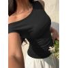 EMMIOL Off Shoulder Tops for Women Cute Sleeveless Polka Dot Shirts Ruched Sexy Going Out Tank Top Y2K Clothes(Black Solid)