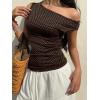 EMMIOL Off Shoulder Tops for Women Cute Sleeveless Polka Dot Shirts Ruched Sexy Going Out Tank Top Y2K Clothes(Brown Polka Dot)